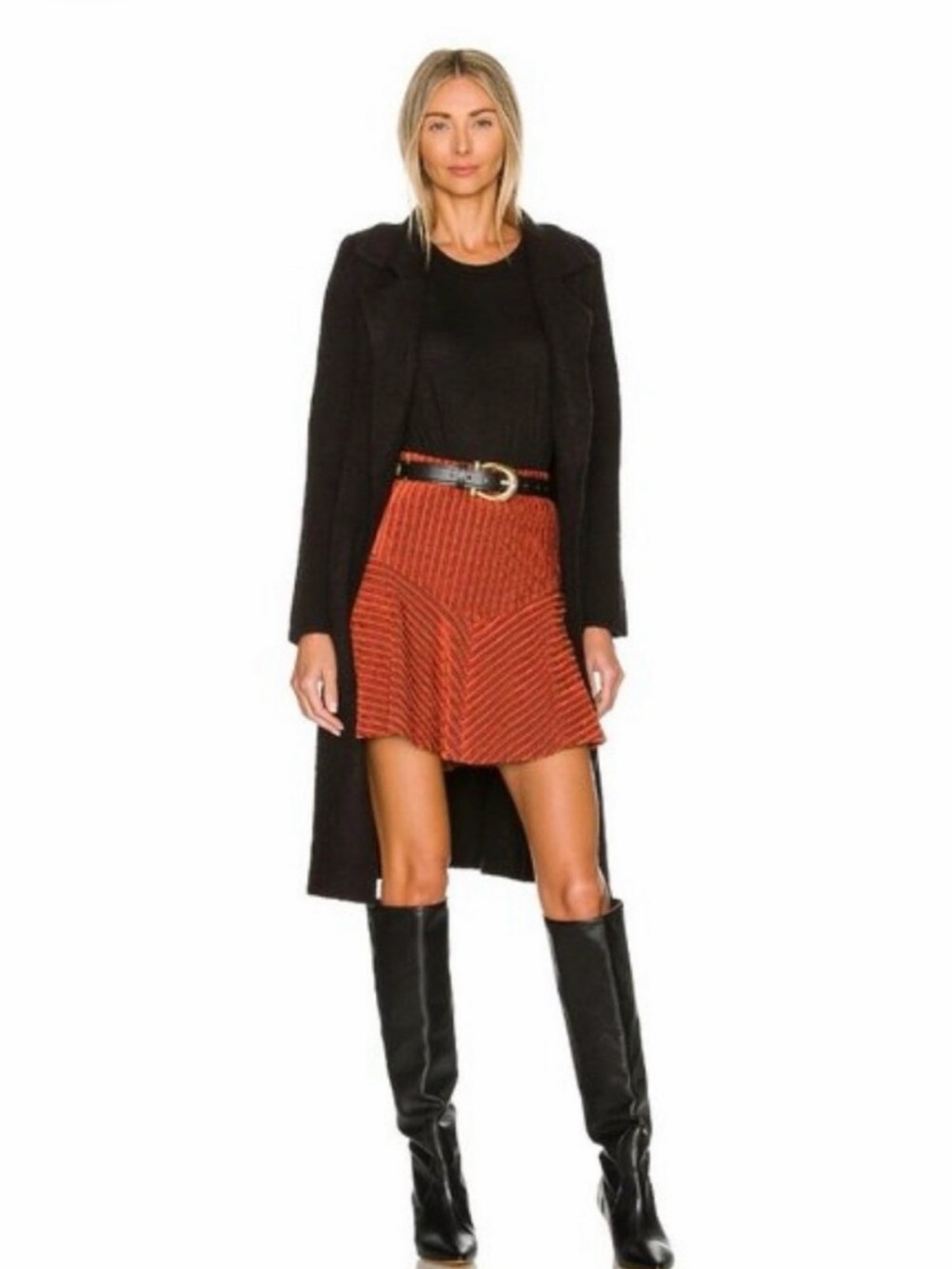 FREE PEOPLE "CAMDEN" RUST BURN ORANGE GINGER CURDOROY MINI CIRCLE SKATER SKIRT